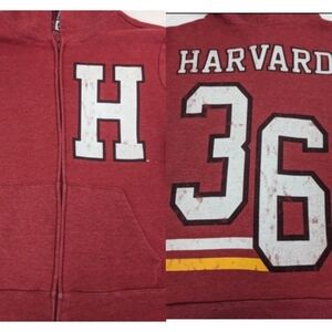 Harvard Front Zip Varsity Hoodie Maroon Large